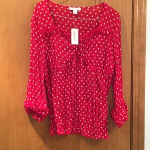 NWT Women's Red and White Polka Dot Shirt
